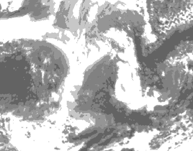 GDPS total cloud 132 hour forecast chart for Canada based on 2025/12/23 0000Z data