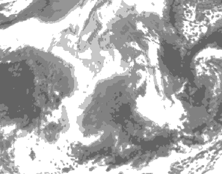GDPS total cloud 120 hour forecast chart for Canada based on 2025/12/23 1200Z data