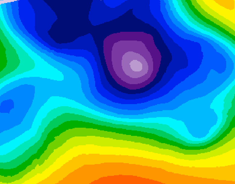 GDPS 500 millibar geopotential height 018 hour forecast chart for Canada based on 2025/12/24 0000Z data