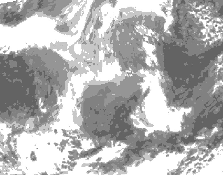 GDPS total cloud 102 hour forecast chart for Canada based on 2025/12/24 0000Z data