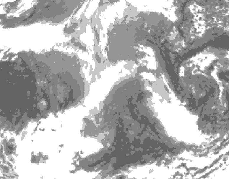 GDPS total cloud 102 hour forecast chart for Canada based on 2025/12/24 1200Z data