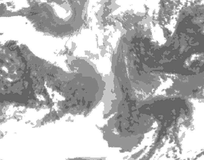 GDPS total cloud 132 hour forecast chart for Canada based on 2025/12/24 1200Z data