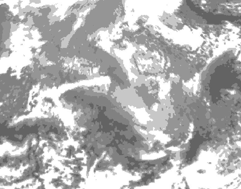 GDPS total cloud 018 hour forecast chart for Canada based on 2025/12/25 0000Z data