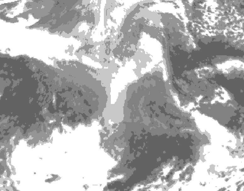 GDPS total cloud 102 hour forecast chart for Canada based on 2025/12/25 0000Z data