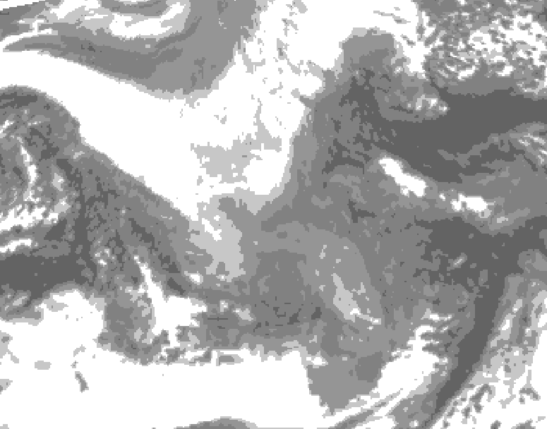 GDPS total cloud 132 hour forecast chart for Canada based on 2025/12/25 0000Z data