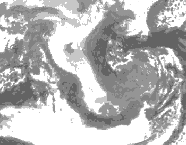 GDPS total cloud 120 hour forecast chart for Canada based on 2025/12/27 0000Z data