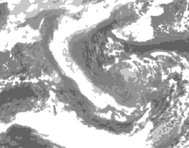 GDPS total cloud 102 hour forecast chart for Canada based on 2025/12/28 0000Z data