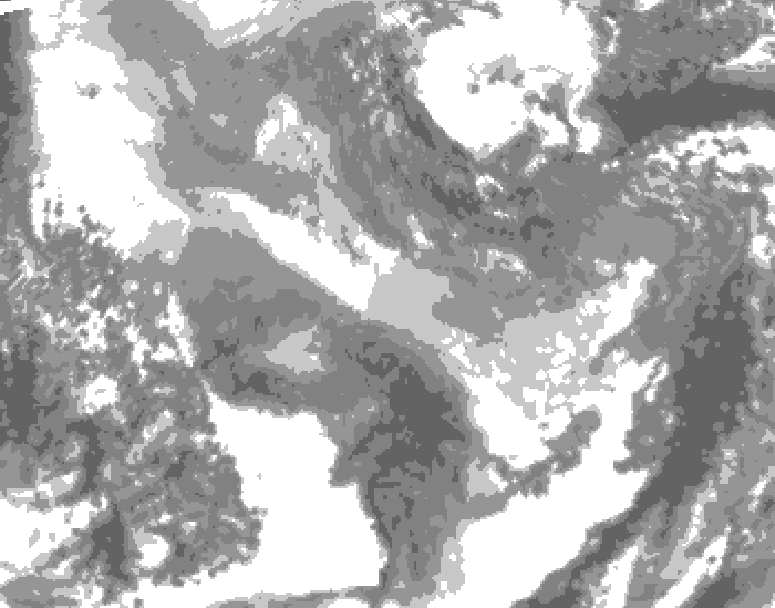 GDPS total cloud 120 hour forecast chart for Canada based on 2025/12/31 0000Z data