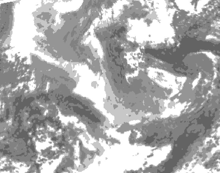 GDPS total cloud 042 hour forecast chart for Canada based on 2026/01/02 1200Z data