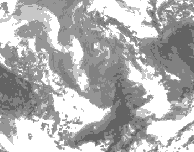 GDPS total cloud 120 hour forecast chart for Canada based on 2026/01/04 0000Z data