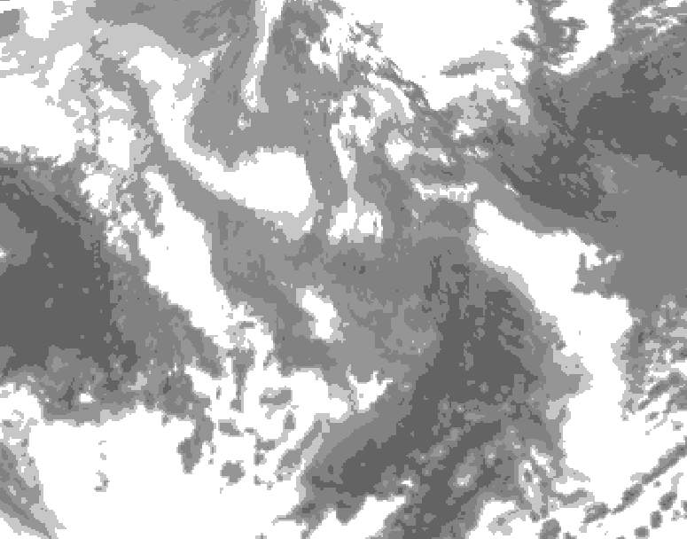 GDPS total cloud 120 hour forecast chart for Canada based on 2026/01/04 1200Z data