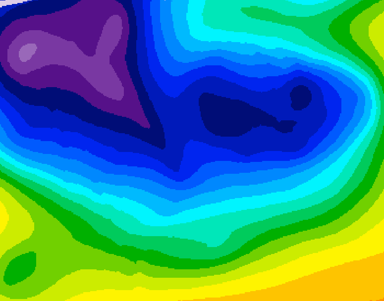 GDPS 500 millibar geopotential height 036 hour forecast chart for Canada based on 2026/01/05 0000Z data