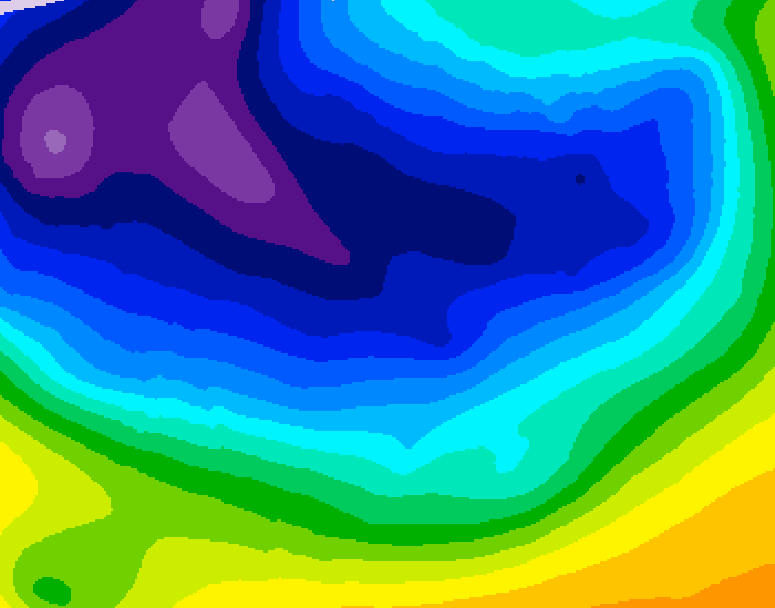 GDPS 500 millibar geopotential height 036 hour forecast chart for Canada based on 2026/01/05 1200Z data