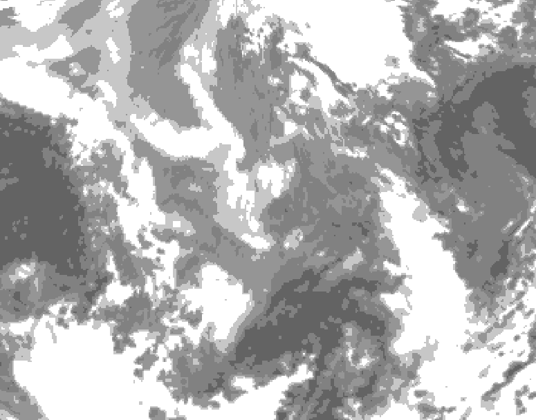 GDPS total cloud 102 hour forecast chart for Canada based on 2026/01/05 0000Z data