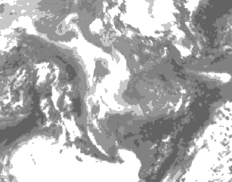 GDPS total cloud 120 hour forecast chart for Canada based on 2026/01/05 1200Z data