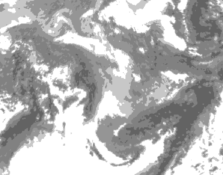 GDPS total cloud 132 hour forecast chart for Canada based on 2026/01/05 1200Z data