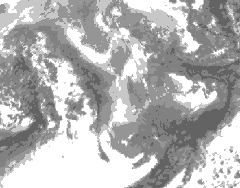 GDPS total cloud 120 hour forecast chart for Canada based on 2026/01/06 0000Z data