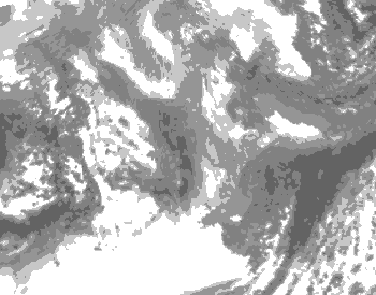GDPS total cloud 132 hour forecast chart for Canada based on 2026/01/06 0000Z data