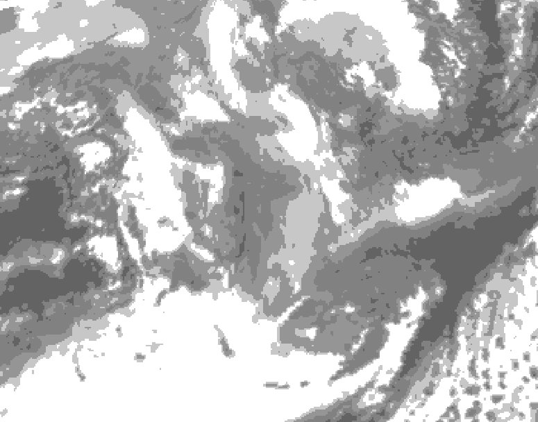 GDPS total cloud 120 hour forecast chart for Canada based on 2026/01/06 1200Z data