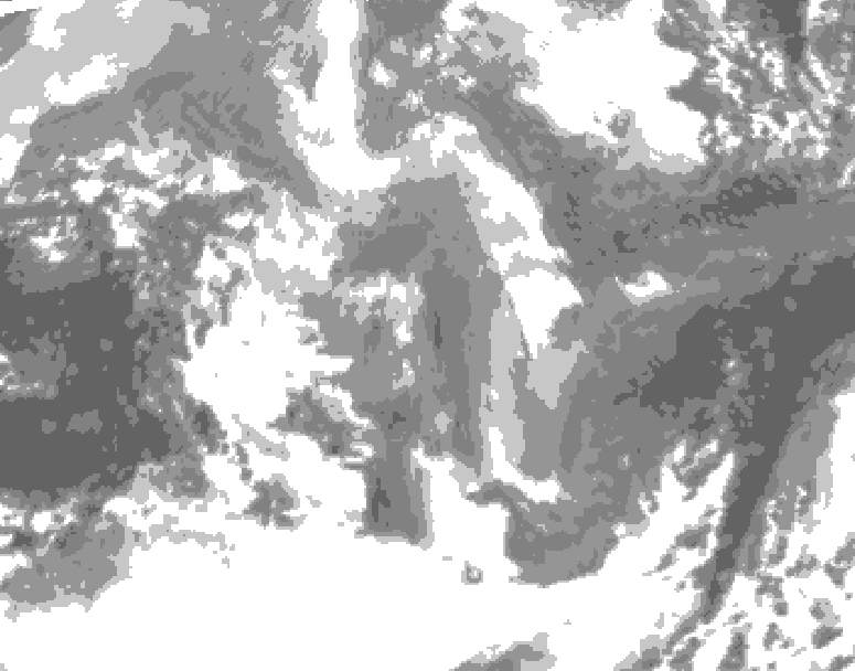 GDPS total cloud 132 hour forecast chart for Canada based on 2026/01/06 1200Z data