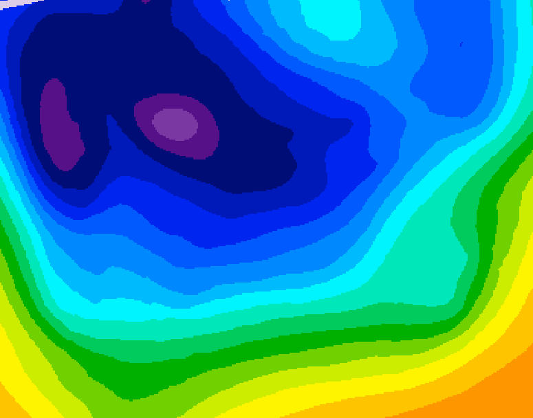 GDPS 500 millibar geopotential height 024 hour forecast chart for Canada based on 2026/01/07 0000Z data