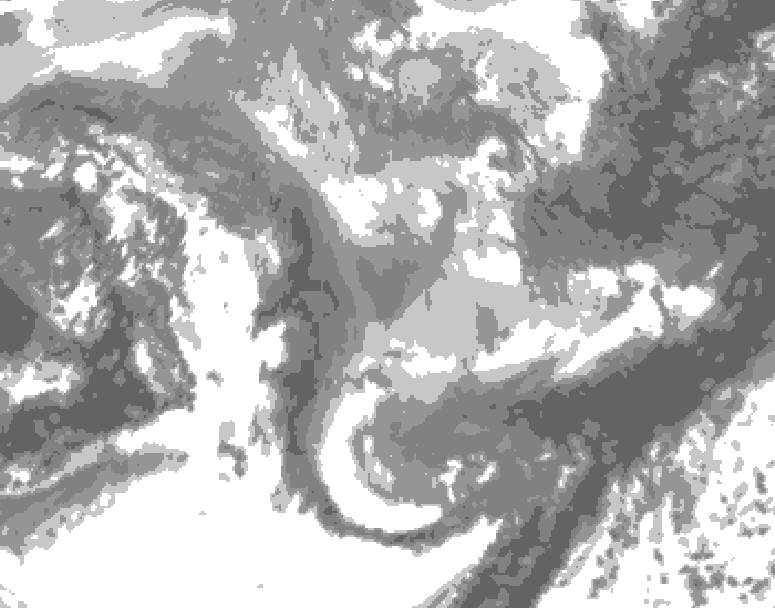 GDPS total cloud 102 hour forecast chart for Canada based on 2026/01/07 0000Z data