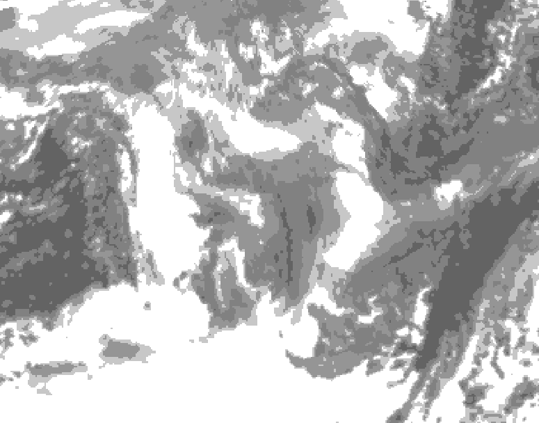 GDPS total cloud 120 hour forecast chart for Canada based on 2026/01/07 0000Z data