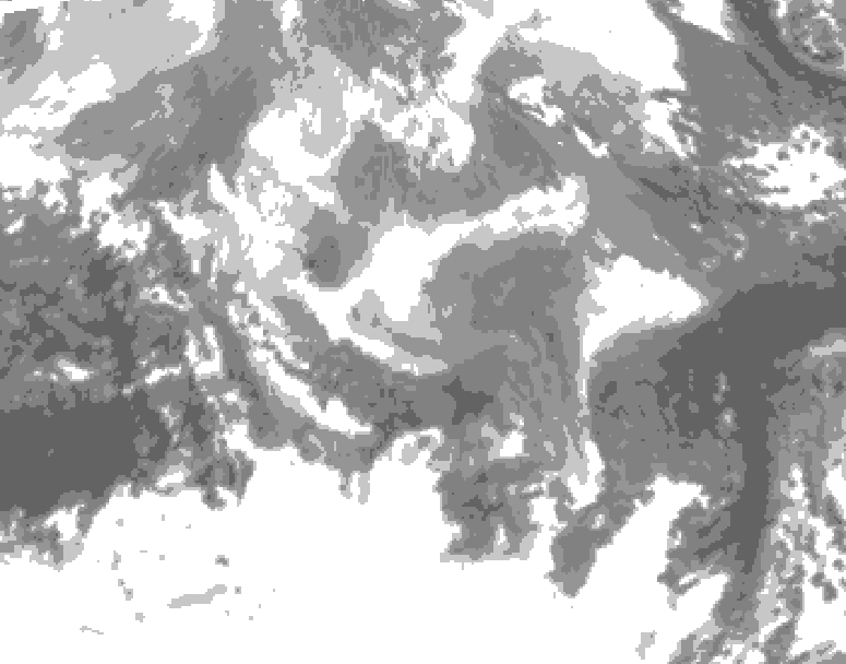 GDPS total cloud 120 hour forecast chart for Canada based on 2026/01/07 1200Z data