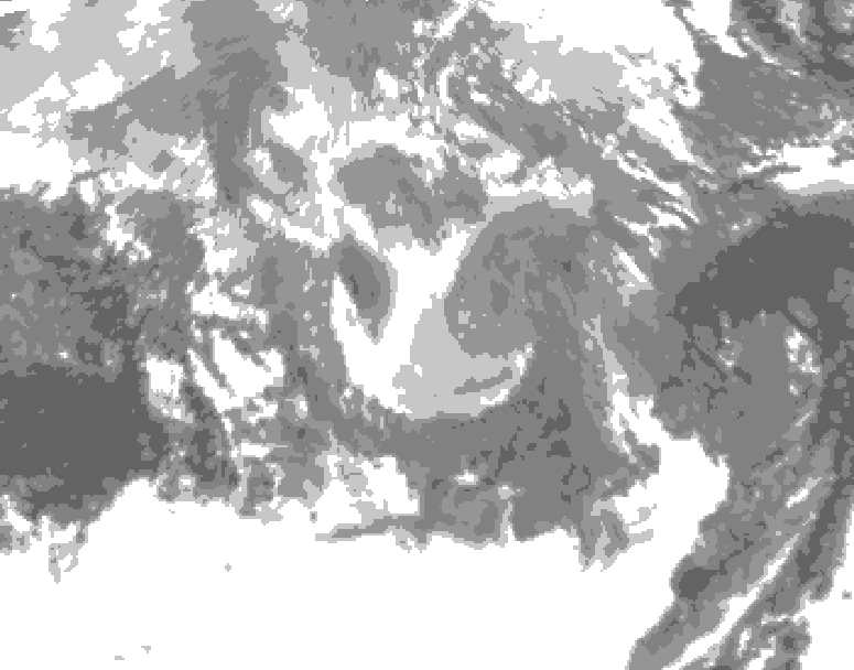 GDPS total cloud 132 hour forecast chart for Canada based on 2026/01/07 1200Z data
