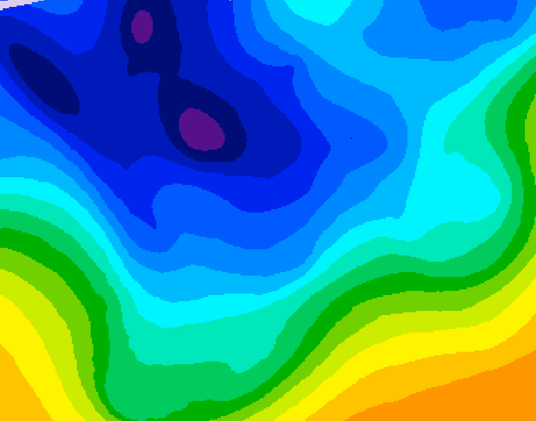 GDPS 500 millibar geopotential height 024 hour forecast chart for Canada based on 2026/01/08 0000Z data