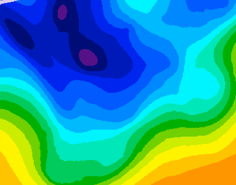 GDPS 500 millibar geopotential height 012 hour forecast chart for Canada based on 2026/01/08 1200Z data
