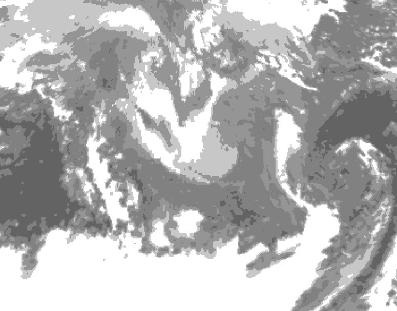 GDPS total cloud 120 hour forecast chart for Canada based on 2026/01/08 0000Z data