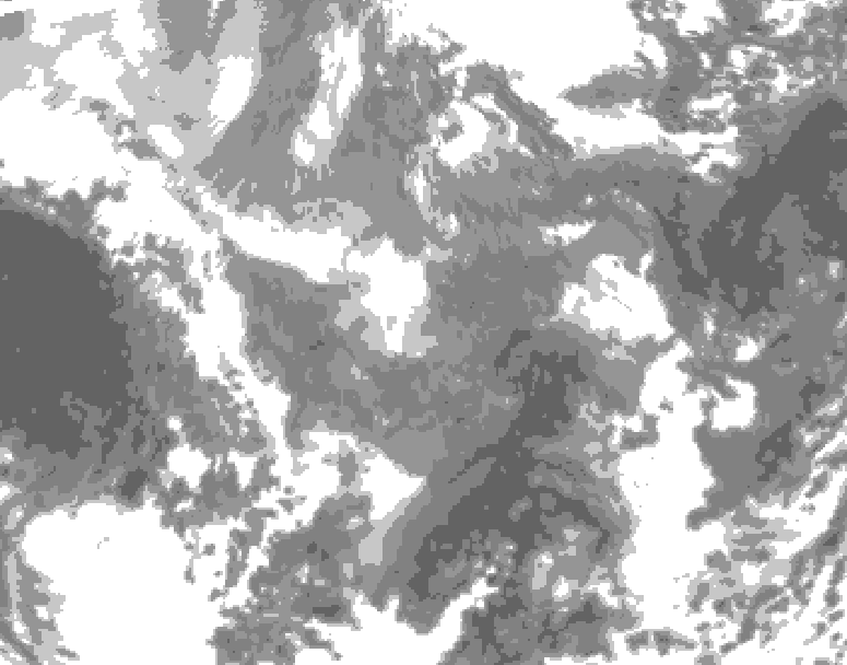 GDPS total cloud 018 hour forecast chart for Canada based on 2026/01/08 1200Z data