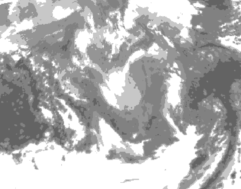 GDPS total cloud 102 hour forecast chart for Canada based on 2026/01/08 1200Z data