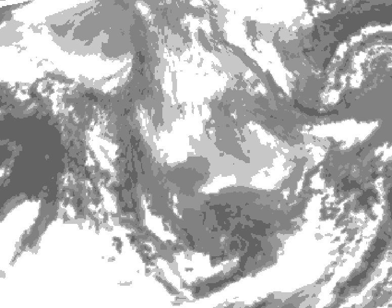 GDPS total cloud 120 hour forecast chart for Canada based on 2026/01/09 0000Z data