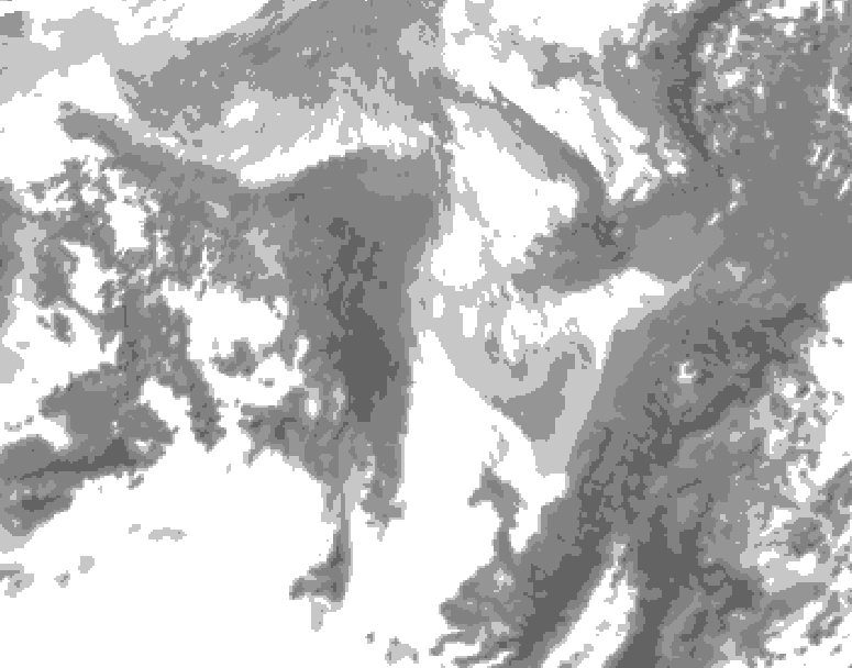 GDPS total cloud 132 hour forecast chart for Canada based on 2026/01/09 1200Z data