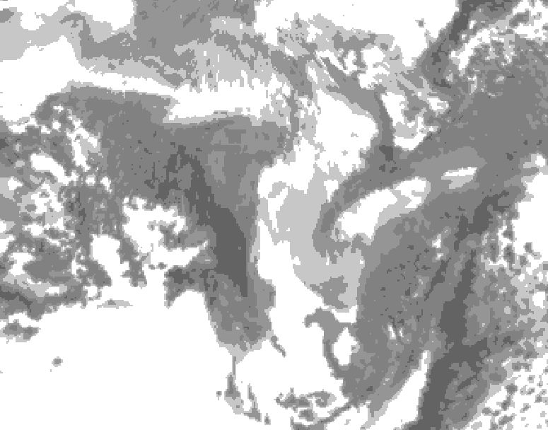 GDPS total cloud 120 hour forecast chart for Canada based on 2026/01/10 0000Z data