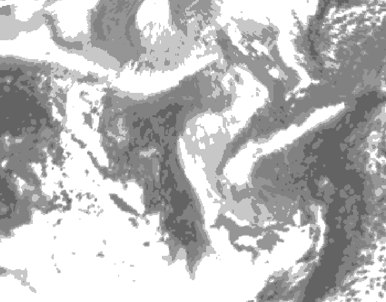GDPS total cloud 132 hour forecast chart for Canada based on 2026/01/10 0000Z data