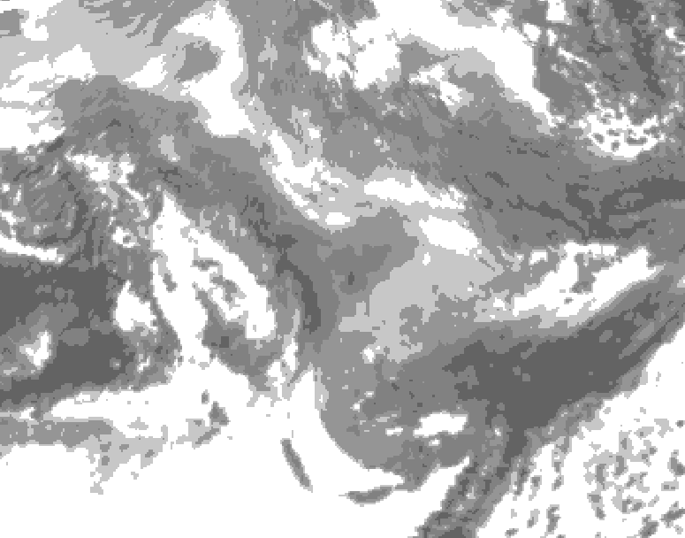 GDPS total cloud 018 hour forecast chart for Canada based on 2026/01/10 1200Z data