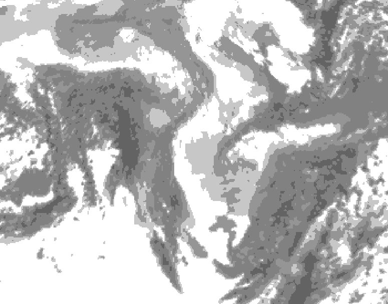 GDPS total cloud 102 hour forecast chart for Canada based on 2026/01/10 1200Z data