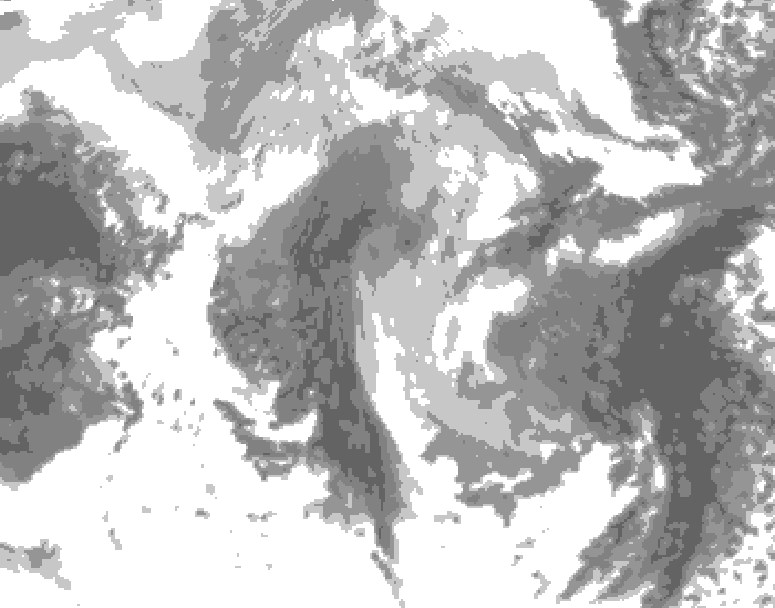 GDPS total cloud 120 hour forecast chart for Canada based on 2026/01/10 1200Z data