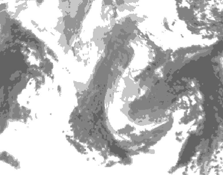 GDPS total cloud 132 hour forecast chart for Canada based on 2026/01/10 1200Z data