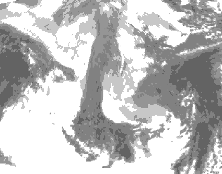 GDPS total cloud 120 hour forecast chart for Canada based on 2026/01/11 0000Z data