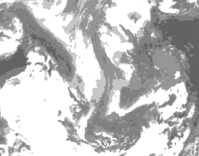 GDPS total cloud 132 hour forecast chart for Canada based on 2026/01/11 1200Z data
