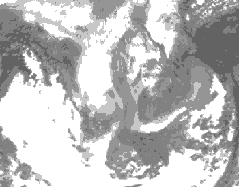 GDPS total cloud 120 hour forecast chart for Canada based on 2026/01/12 0000Z data