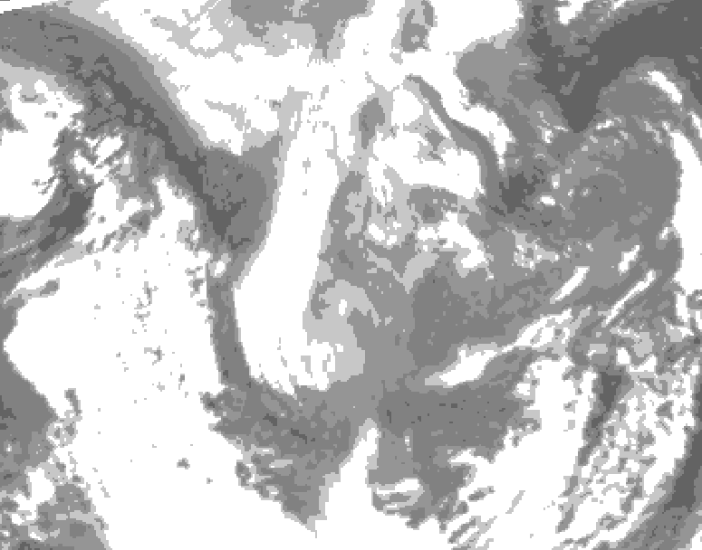 GDPS total cloud 132 hour forecast chart for Canada based on 2026/01/12 0000Z data