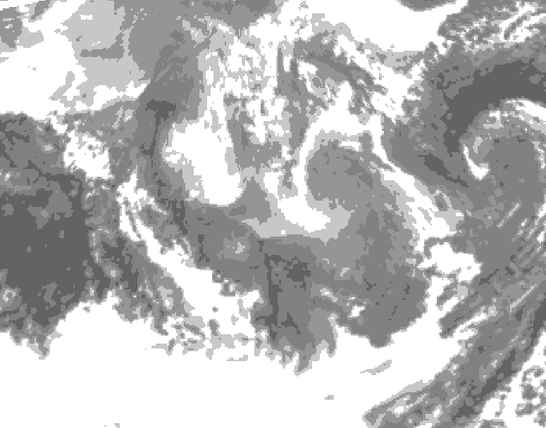 GDPS total cloud 018 hour forecast chart for Canada based on 2026/01/12 1200Z data