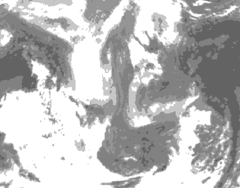 GDPS total cloud 102 hour forecast chart for Canada based on 2026/01/12 1200Z data