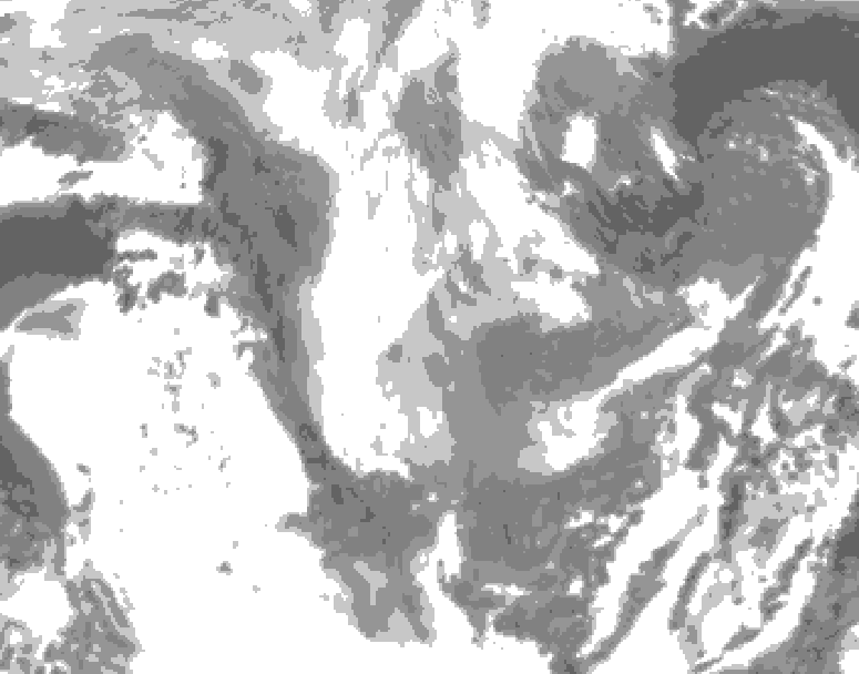 GDPS total cloud 120 hour forecast chart for Canada based on 2026/01/12 1200Z data