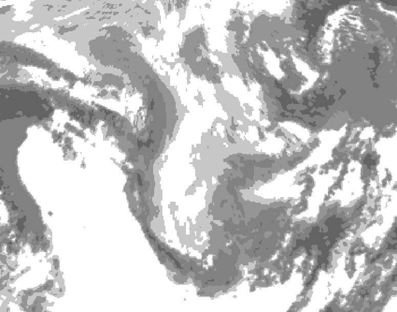 GDPS total cloud 132 hour forecast chart for Canada based on 2026/01/12 1200Z data